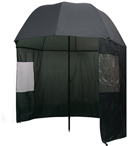 Festnight Angelschirm Anglerschirm Schirmzelt Compact Angelbedarf Schirm mit 2 PVC-Fenstern 300 x 240 cm Dunkelgrün