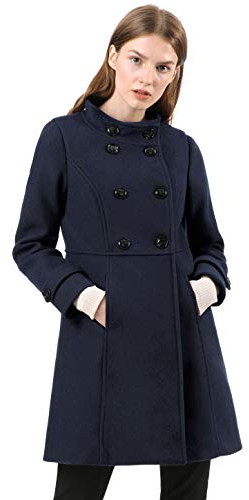 Allegra K Manteau A-Line col Montant vêtements d'hiver à Double Boutonnage pour Femmes Costume d'Halloween Bleu M
