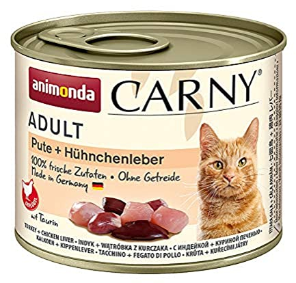 Carny Katzen Nassfutter Pute + Hühnchenleber (6 x 200g), Katzen Nassfutter von animonda ohne Getreide und Zucker, mit frischen fleischlichen Zutaten