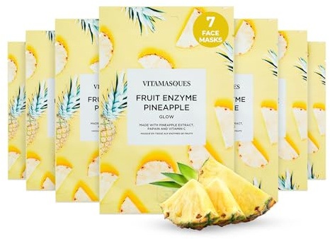 Vitamasques Pineapple Glow Face Sheet Mask 7 Pack | Korean Skincare, Hydrating, Pineapple Extract, Papain & Vitamin C, Brightening, Moisturising & Radiant Skin