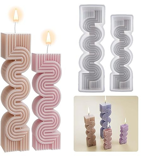 2 Pack S Geometry Candle Mold Geometric Lines Spiral Pillar Resin Casting Mold Resin Making Molds Silicone Mold for Candle Home Decorate Candle Making 3D Animal Mold