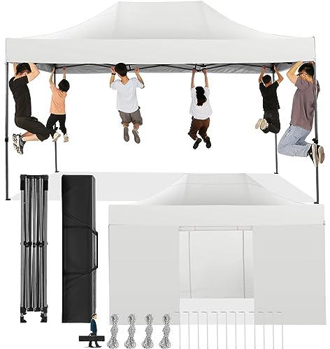 COBIZI Faltpavillon 3x4,5 Wasserdicht Stabil Winterfest mit Seitenwand,Pop Up Pavillon Partyzelt,Sonnenschutz Gartenpavillon,Pavillon Faltbar mit Handtasche(3 mal 4,5m Weiss)