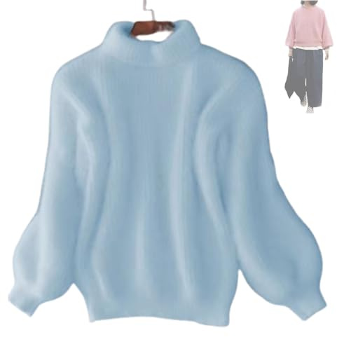 TeysHa Maglione Caldo Sciolto da Donna in Misto Cashmere Angora Invernale, Maglione Pullover Lavorato a Maglia Girocollo in Tinta Unita (One Size,Sky Blue)