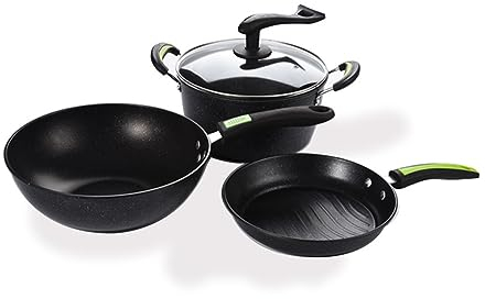 BONOOL Juego de Cocina Diaria Juego de Wok de Tres Piezas Sartén Wok Olla Caldo Kit de Utensilios de Cocina.