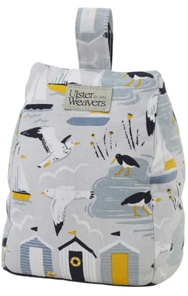 Ulster Weavers Blue Nautical Door Stop - 100% Cotton Fabric, 1.5KG With Handle - Coastal Beach Huts in Light Blue (19 x 13.5 x 8.5cm) - New Home Gift