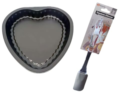 Generic Molde bizcocho corazón + espátula silicona de 23 cm con mango de PVC. Molde para hornear tartas y bizcochos con forma de corazón. Sorprende a tú pareja (23 x 22 x 4,8 cm)