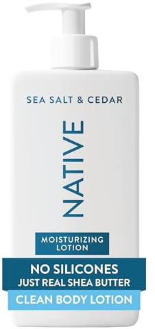 Native Body Lotion, Sea Salt & Cedar, 48-Hour Hydration for Dry & Sensitive Skin, Made with Plant-Based Moisturizers like Shea Butter, Silicone & Paraben Free, 16.5 fl oz