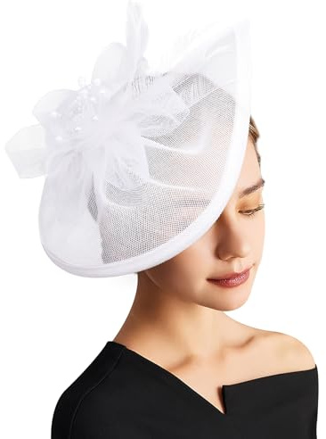 DRESHOW Fascinator-hattar Tebjudningshattar Vintage Pillbox-hattar | för Flickor och Kvinnor, Eleganta Festhattar, Cocktailhattar, med Hårklämma, Lätt Sinamay, Huvudbonader för Bröllopsgäster