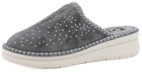 JOMIX Chaussons Femme Compensés Hiver Chaussons Orthopediques Femme Chaussons Femme avec Strass Confortable pour Maisons Fabriqué en Italie ITD2166 (Gris, 40)