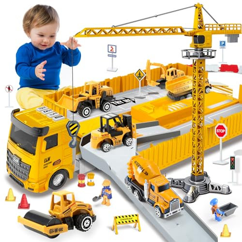 Baustellenfahrzeuge für 3-7 Jahre alte Jungen Baustellenfahrzeuge Kinder Kleinkind Auto LKW Spielzeug Kran Bagger Muldenkipper Baufahrzeug Spielzeug für 3 4 5 6 7 Jahre alt Jungen Geschenke