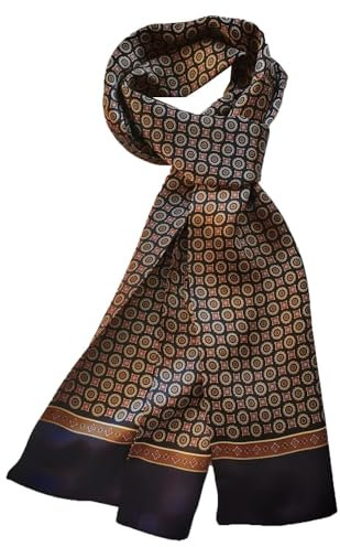 Pupatuch Halstuch Herren 100% Seide Schal Vintage Pattern Seidenschal Herrenschal (#9_Dunkelblau)