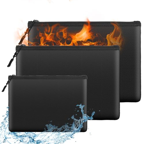 Bolsa de Documentos ignífuga, 3 tamaños Diferentes Bolsa Almacenamiento de Seguridad ignífuga e Impermeable, Bolsa ignifuga Impermeable para Documentos, Dinero, Pasaporte, Archivos bancarios y Dinero