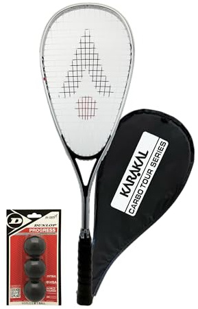 Karakal Carbo Tour Silver Squash Racket with Cover and Squash Ball option (+ Progress Balls)