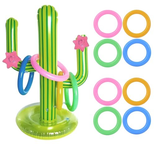 GWAWG Jeu de Lancer d'Anneaux avec 8 Pièces, Set De Cactus Gonflables, Accessoires de Fête, Jouet de Lancer, Jeu de Lancer d'Anneaux pour Anniversaire d'enfants, Jeux Extérieurs et Jouet pour Piscine