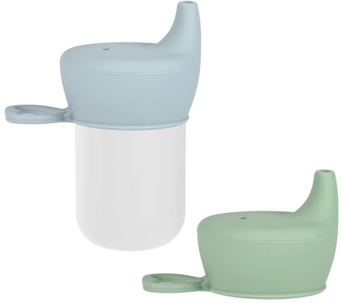 Vicloon 2 Pezzi Silicone Bevande Training Cup Coperchi, Coperchio per Bambini, in Silicone Alimentare, a Prova di Perdite, Senza BPA, Lavabile in Lavastoviglie (Grigio Verde/Azzurro Chiaro)