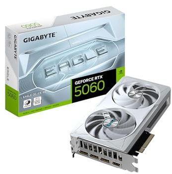 GIGABYTE Tarjeta gráfica GeForce RTX 5060 Eagle OC Ice 8G, 8 GB 128 bits GDDR7, PCIe 5.0, Sistema de refrigeración WINDFORCE, Tarjeta de Video GV-N5060EAGLEOC ICE-8GD