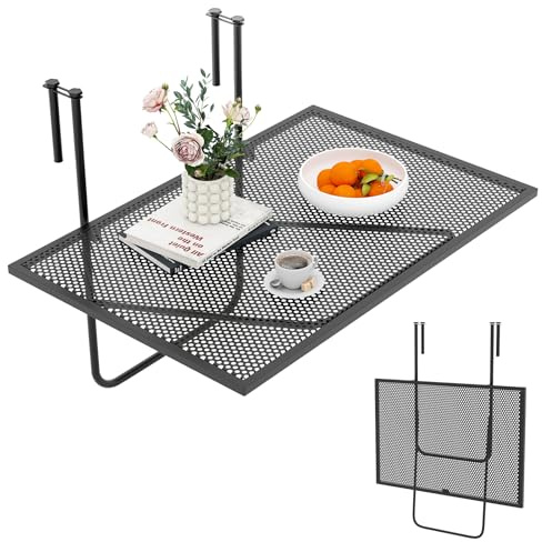 COSTWAY Tavolino da Balcone, Tavolino Sospeso Pieghevole con Struttura in Metallo, Tavolo Salvaspazio da Ringhiera per Patio e Terrazzo, Portata 23 kg, 60,5 x 50,5 x 51 cm