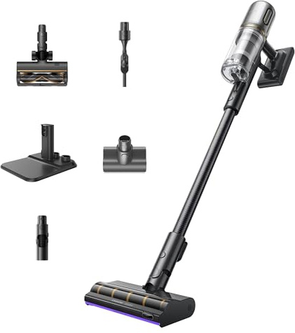 DREAME V20 trådlös handdammsugare, 0 mm kantrengöring, rengör hårda golv och mattor, 210 AWG sugkraft, trasselfri, maximal drifttid på 90 min, 99,99% filtrering, rengöring av husdjurshår