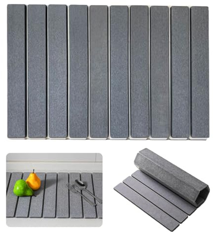 Alfombrilla de goteo para platos, 40 x 30 cm, alfombrilla de secado de piedra plegable para fregadero, alfombrilla de tierra de diatomeas absorbente de agua, para baño y cocina (gris oscuro)