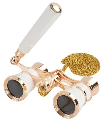 BOSTRON Prismáticos de Teatro 3x25 Vintage Plegables - Binoculares Mini con Mango Ajustable y Cadena, Lente BK7, Portátiles para Conciertos, Ópera y Eventos