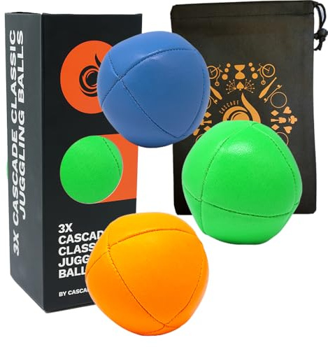 3 palline da giocoleria Pro da 105 g Cascade a 8 pannelli e borsa, set di 3 palline da giocoleria (blu, verde, arancione misto)