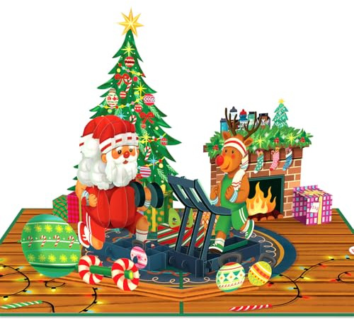 papercrush® Pop-Up Karte Weihnachten Merry Fitmas – 3D Weihnachtskarte als lustiges Geschenk für Sportler, Gym Zubehör oder Fitnessstudio Gutschein, Witzige Fitness Geschenke für Männer