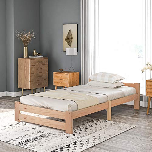 NuvlaGu Cama futón de madera maciza maciza natural con cabecero y somier, natural (200 x 90 cm)