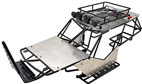 Kopinma for 1/10 Scale RC Wraith Metal Roll Cage Frame Body with Roof Rack and Metal Sheets Side Step,Black
