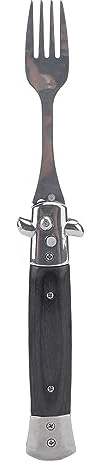 Tenedor de resorte plegable, tenedor de resorte plegable automático de acero inoxidable reutilizable, botón de apertura rápida con mango ergonómico, utensilio de bolsillo para el