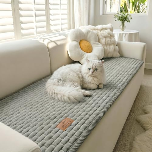 Edlbaegy Sofa Cover Slipcovers Furniture Protector Flannel Grey 70x150cm | Suitable for 2,3,4 Seater Sofas, L-Shaped Corner Couch, Thick Soft, Non Slip Backing,Machine Washable, Pet Scratch Resistant