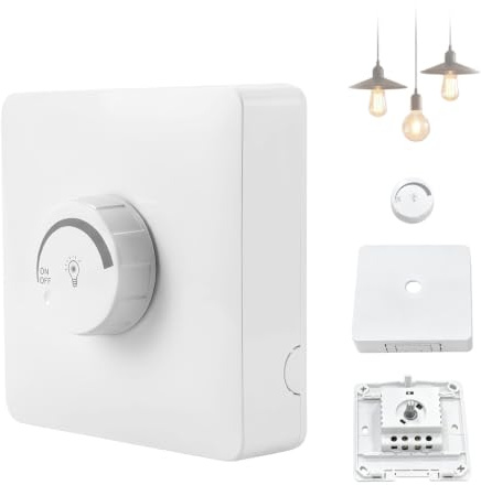 Variateur de Lumière LED - Variateur Rotatif de Luminosité en Saillie Blanc - Compatible avec Lampes LED à Intensité Variable - Puissance 1 à 400 W