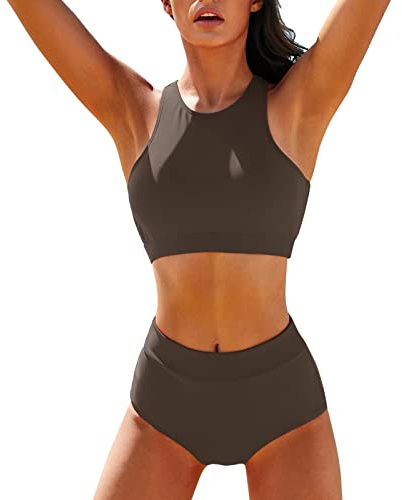 Traje de Baño Mujer Dos Piezas Braga Alta Reductor Push Up Bikini Deportivo Piscina Ropa de Baño con Relleno Conjunto Bañador Top Playa Swimwear