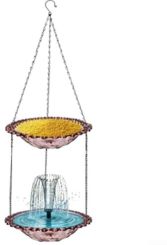Zoegneer Mangeoire solaire à suspendre en métal pour oiseaux sauvages avec baignoire double couche 25 cm Bleu (violet)