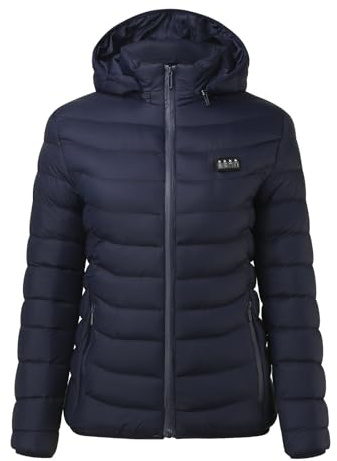 Manteau chauffant pour femme pour ski, pêche, équitation, avec 4 niveaux de température, 21 feuilles chauffantes, production de chaleur électrique, veste d'hiver rechargeable (bleu foncé, S)