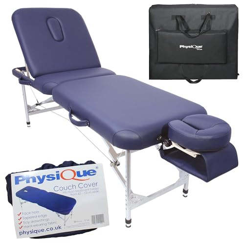 PHYSIQUE - Therapy Couch with Free Couch Cover and Carry Case - Portable Massage Table with Adjustable Backrest and Face Cradle Extension for Beauty, Salon, Physio Treatment