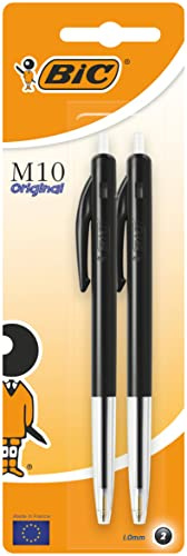 BIC M10 Original Stylos-Bille Rétractables Pointe Moyenne (1,0 mm) - Noir, Blister de 2
