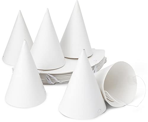 Bright Creations Party Hats Blank White Cone - 50 Count, 6 in, Pre-strung Elastic - Birthday Hats & Celebration Decor