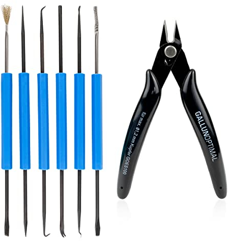 GALLUNoptimal Lötbesteck-Set 6-teiliges Lötwerkzeug + Elektronik Seitenschneider mit extra schlanken Kopf & abgewinkelter Schneide ohne Wate