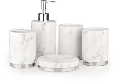 Tauzveok Accessoires Für Bad Keramik Badezimmer Set 6 Teilig Bad Set Zubehör Seifenspender Tablett Zahnbürstenhalterung Seifenschale Zahnputzbecher Vintage,Grau