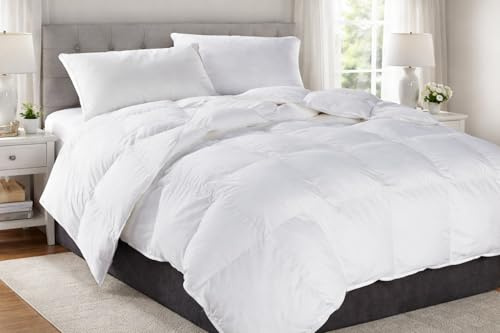 HitlineUK Double Duvet, Goose Feather And Down, Double Size Cotton Bed Quilt, Soft Classic White, Perfect For Cosy Nights