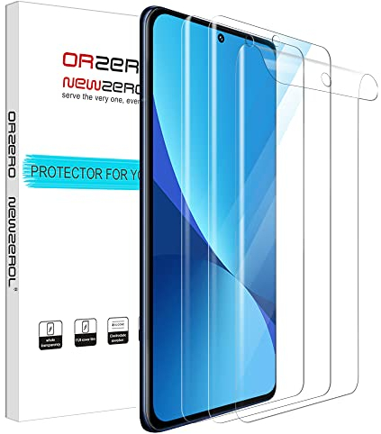 NEWZEROL 3 ​​Pieza Protector de Pantalla Compatible para Xiaomi 12/12X, [Admite Desbloqueo de Huellas Dactilares][con Ayuda de Instalación] [Sin Burbujas] Protector de Pantalla Digital TPU 3D Suave