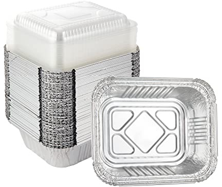 Waytiffer Aluminum Foil Pan 5.5 x 4.5 (50 Pack) Disposable Cookware with Lids/Aluminum Foil Food Containers/Meal Prep Freezer Drip Pans BBQ Potluck Holidays Silver