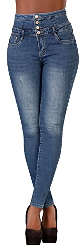 Damen Hohe Taille Stretch Jeans Figur Schmeichelhafte Jeans für Frauen Skinny Fit Hose, Blau verblasster Denim, 3X-Groß