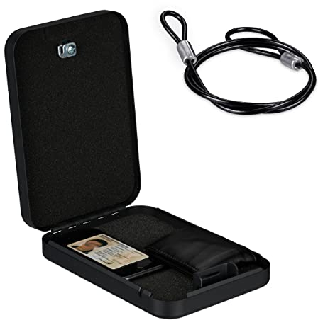 Relaxdays Sicherheitsbox abschließbar, 2 Schlüssel, tragbar, Sicherungskabel, Autosafe, Stahl, HBT: 5x17x25 cm, schwarz