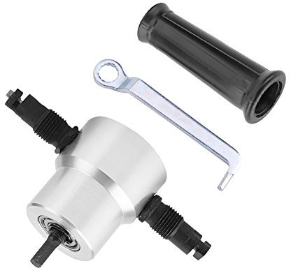 Akozon Double Tête de Grignoteuse, Metal Sheet Cutter Head Electric Power Drill Grignoteuse à en Métal Outil Découpe pour Le Découpage Tôle Attachment Portable Nibbler Cutting Tool