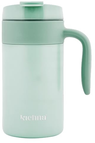 Kichna Voyager 18 oz / 550ML Double Walled Stainless Steel Vacuum Travel Mug | BPA Free Lid Leak & Spill Proof Tumbler with Ergonomic Handle | Keeps Cold for 14Hrs or Hot for 3Hrs - Blush Pink