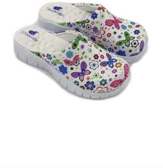 Terlik Sabo ComfortFlex ST165 Zuecos de Cuero Mules Zapatillas Zapatos Sabot, Mujer, Mariposa, EU 41