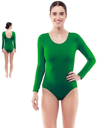 Partilandia Body o Maillot verde oscuro manga larga para mujer Talla L