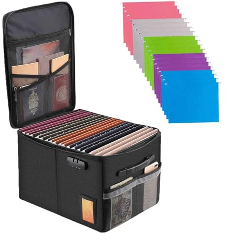 Chokoter Fireproof Document Box File Organizer Box, Cabinet Storage Filing with Lock, Portable Office Safe for Hanging Letter/Legal Folder 16.1 x 12.9 11in (File Box+20 Files)