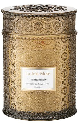 LA Jolie Muse Amber Scented Candle, 19oz Large Candle Gifts for Women, Wood Wicked Candle for Home Scented, Long Burning Glass Jar Candle